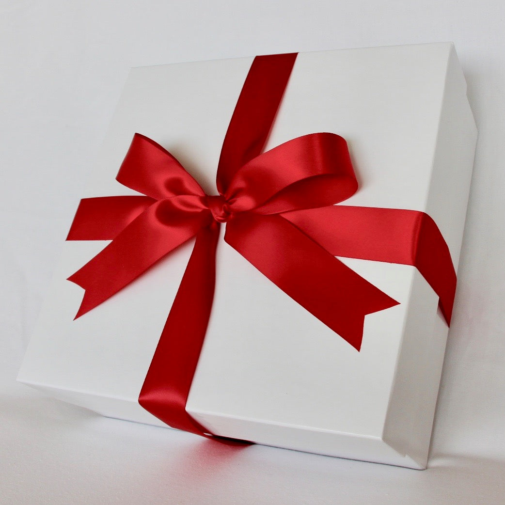 White Gift Box - Red Ribbon – Perfect Baskets